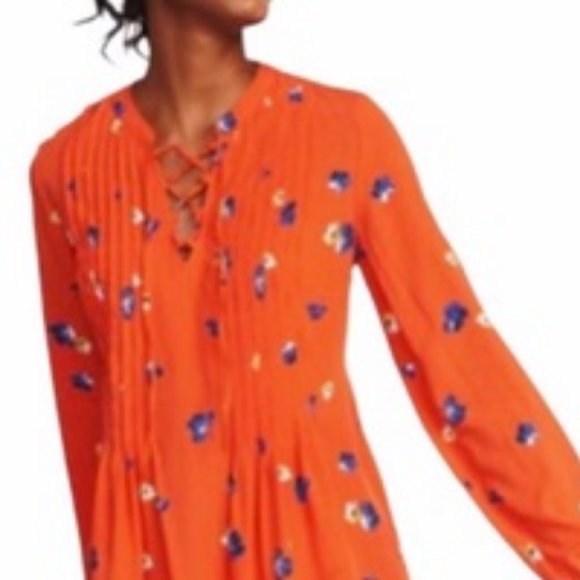 Old Navy Orange Floral Print Long Sleeve V Neck L - Picture 7 of 7